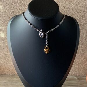 Two tone Elegant Heart Padlock Necklace